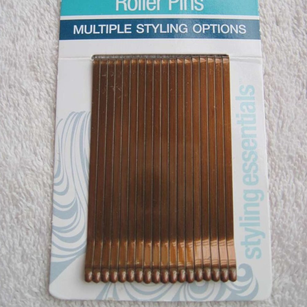 18 Conair Brown Roller Pins Flat Wide Metal Bobby Slides Bronze Brunette Styling